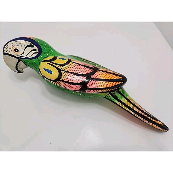 Vintage Hand Painted Ceramic Mexico Folk Art Hanging Parrot 14" - Picture 1 of 9